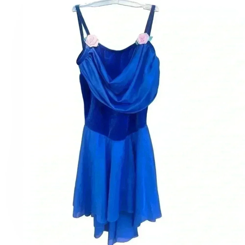 Boutique Girls Dance costume beautiful royal blue backless flower detail sz L
